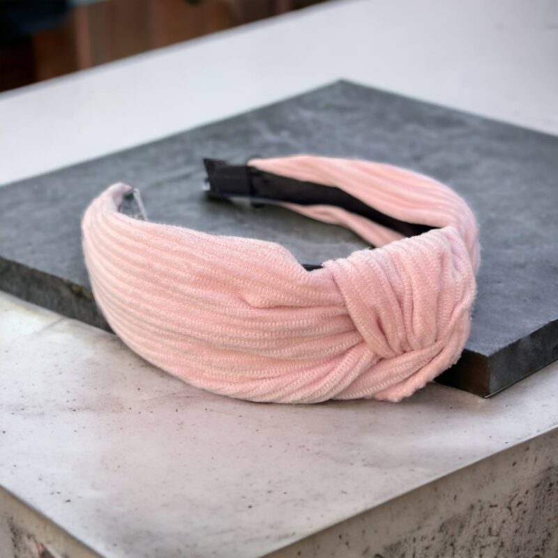 Opaska do włosów materiał welur turban supeł PIN UP jasny pudrowy różowy