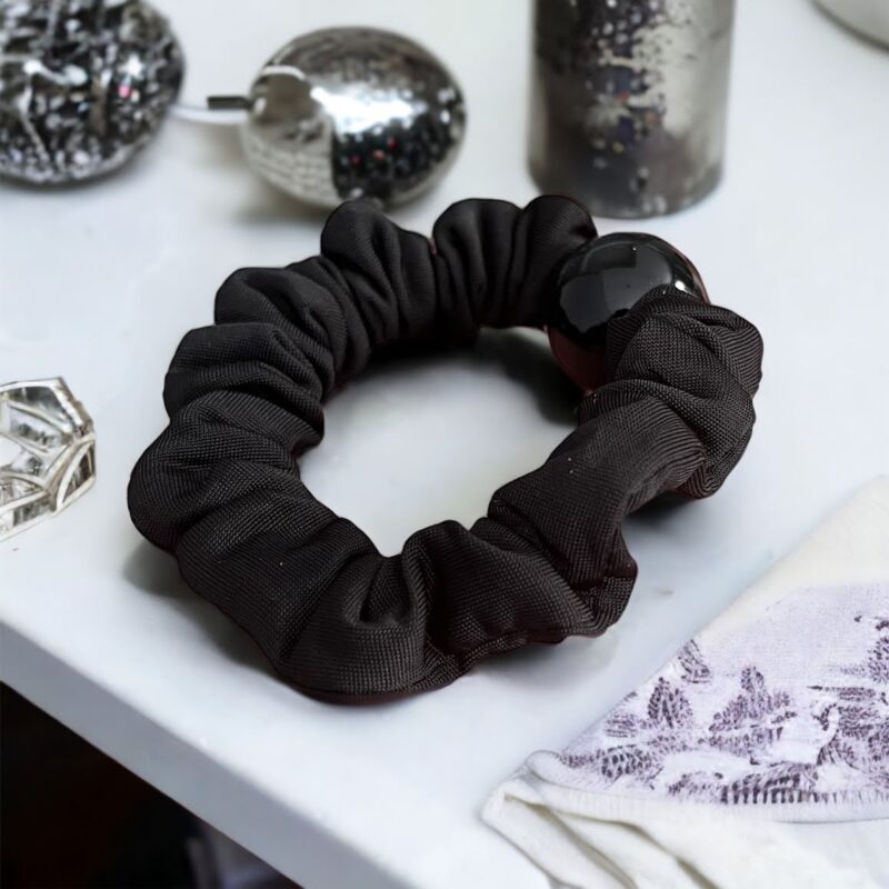 Gumka do włosów SCRUNCHIE frotka ozdobna czarna kulka