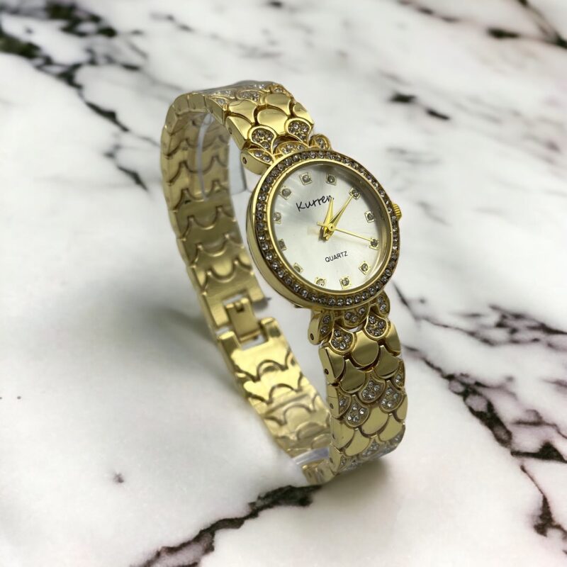 Zegarek damski klasyczny złota bransoleta cyrkonie koperta srebrny