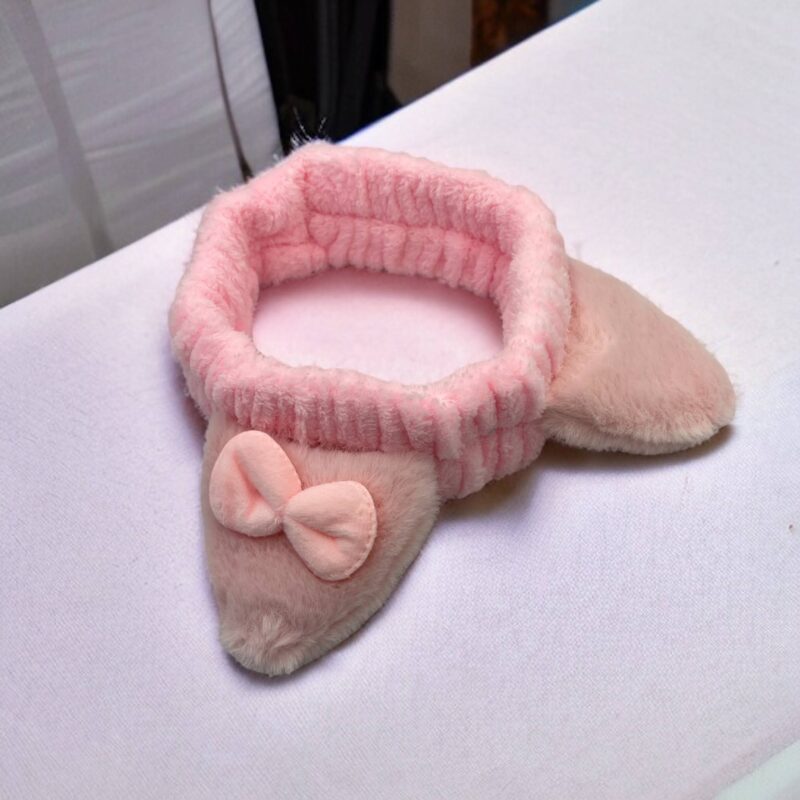 OPASKA DO WŁOSÓW KOSMETYCZNA DO MAKIJAŻU RÓŻOWA USZY KOKARDA