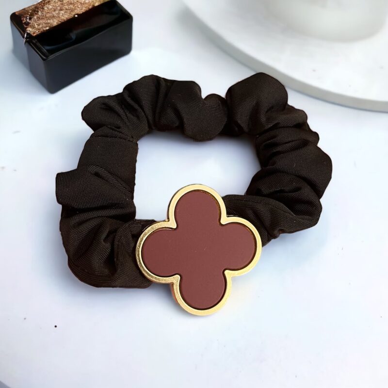 Gumka do włosów SCRUNCHIE frotka bordo burgund mat koniczynka kwiatek