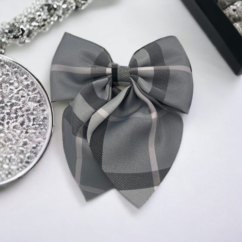 Spinka do włosów duża szara kratka burb kokardka kokarda