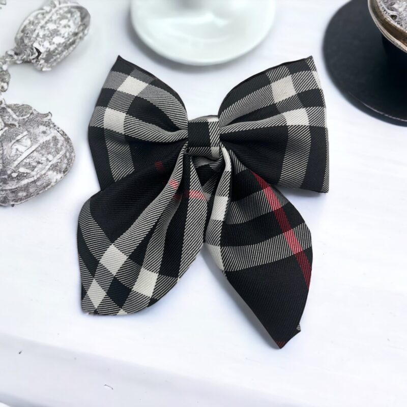 Spinka do włosów duża czarna kratka burb kokardka kokarda