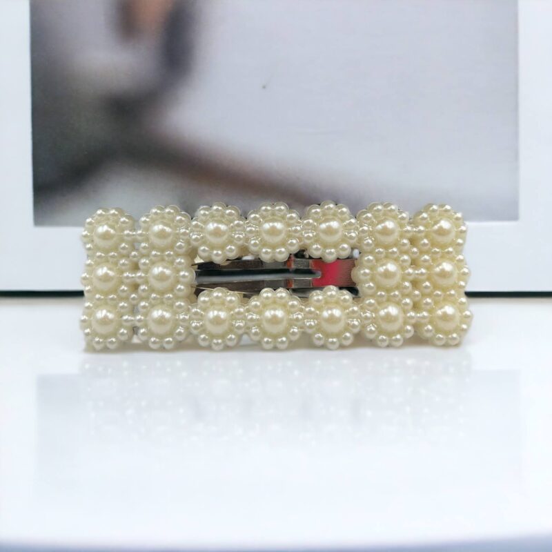 Spinka do włosów srebrna prostokątna kuleczki kwiatki białe komunia ślub