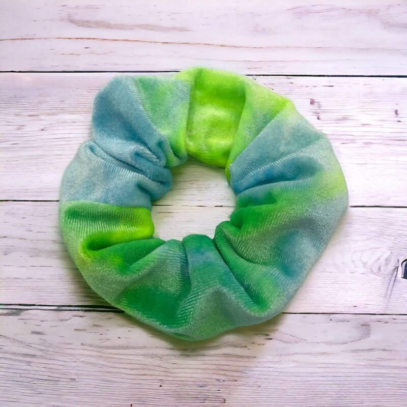 Gumka do włosów SCRUNCHIE frotka welur zielono-niebieska OMBRE