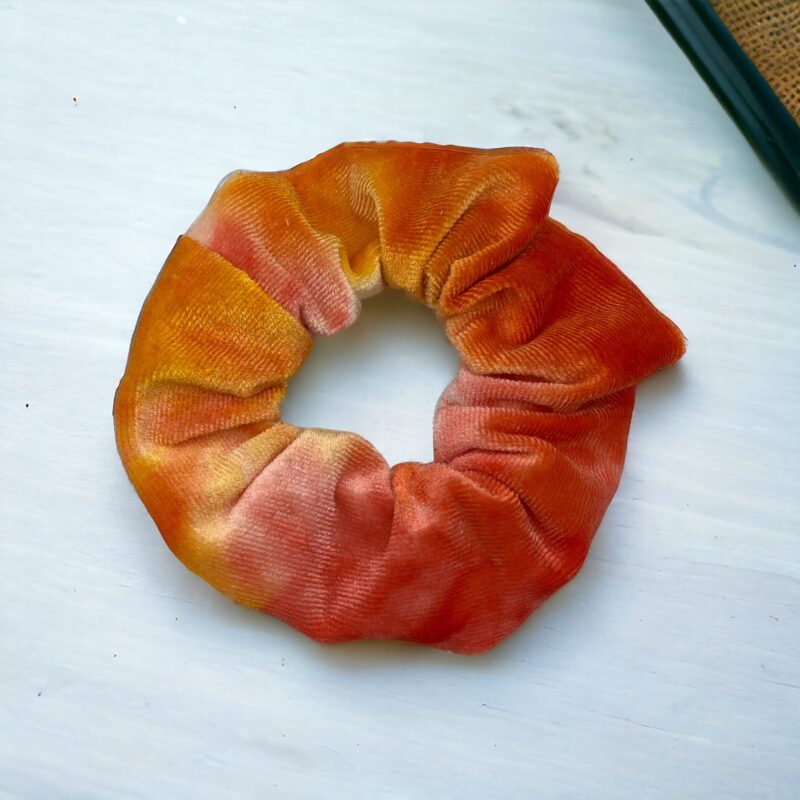 Gumka do włosów SCRUNCHIE frotka welur pomarańczowa czerwona OMBRE