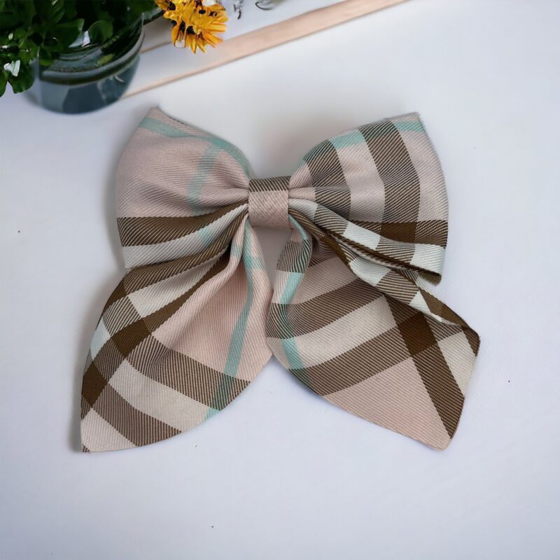 Spinka do włosów duża różowa kratka burb kokardka kokarda