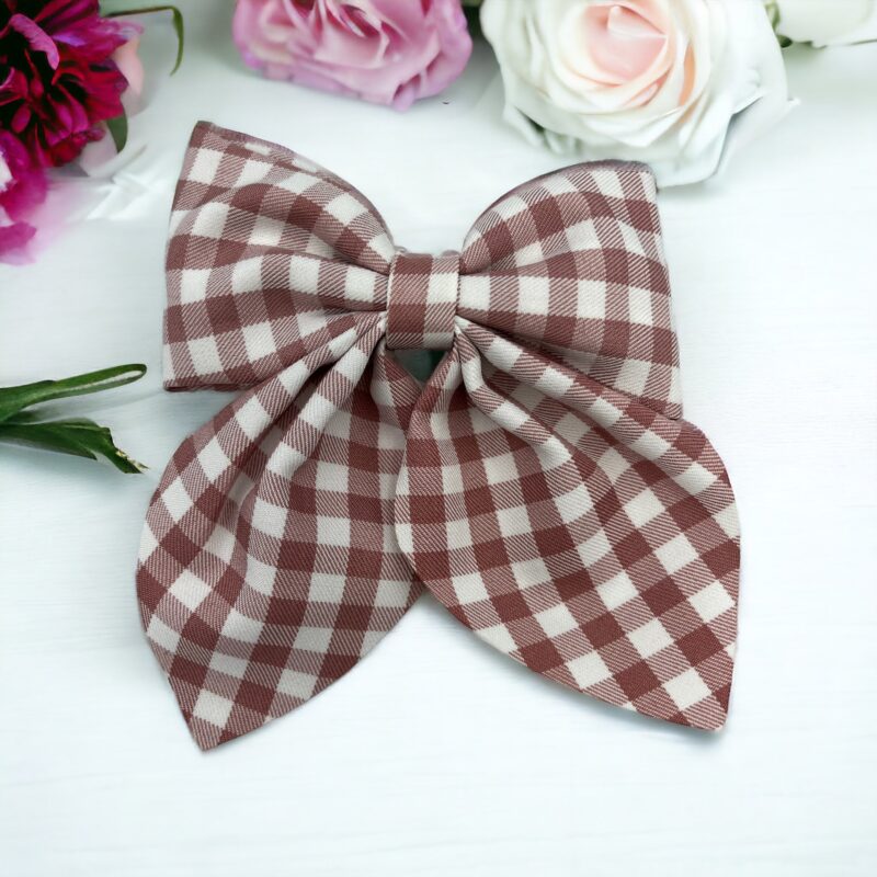 Spinka do włosów duża różowa kratka kokardka kokarda