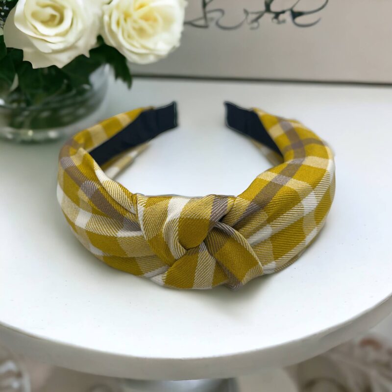 Opaska do włosów materiał supeł ŻÓŁTA kratka krata