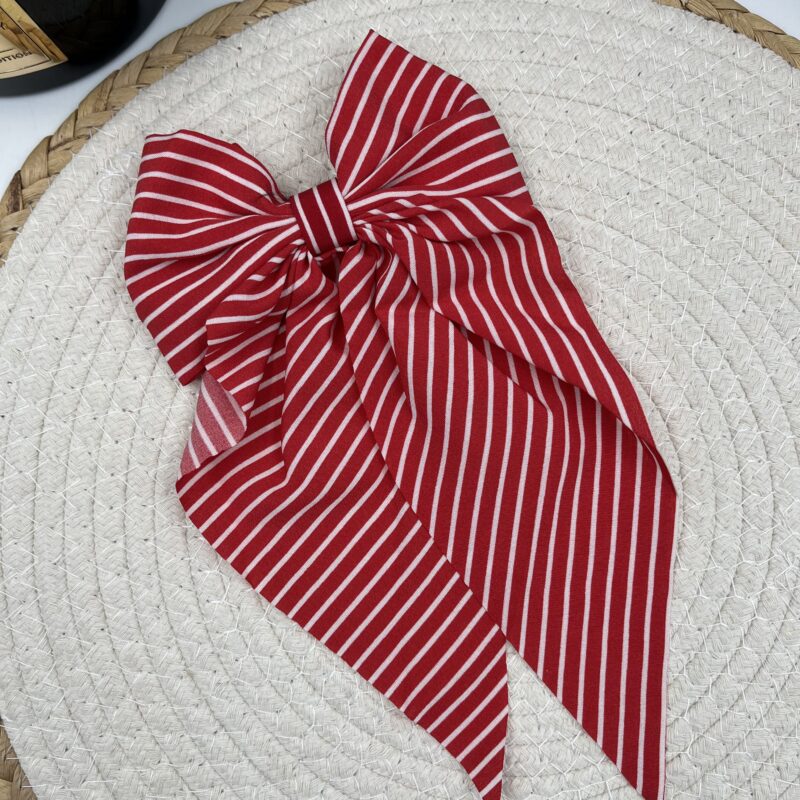 Spinka do włosów DUŻA czerwona kokarda białe paski