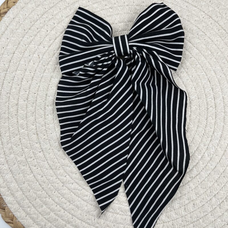 Spinka do włosów DUŻA granatowa kokarda białe paski