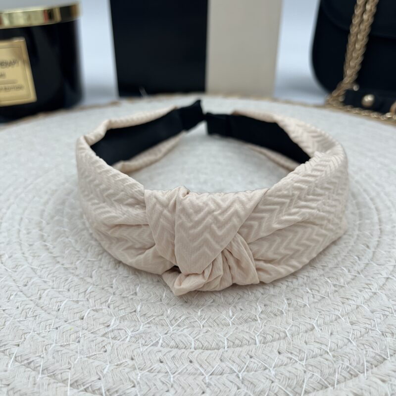 Opaska do włosów materiał supeł BEŻOWA KREMOWA sweterek