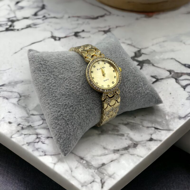 Zegarek damski klasyczny złota bransoleta cyrkonie złoty