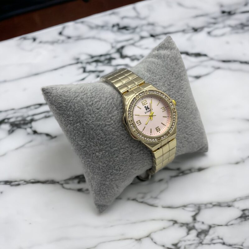 Zegarek damski klasyczny złota bransoleta cyrkonie różowy