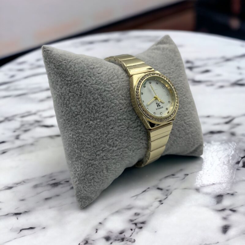 Zegarek damski klasyczny złota bransoleta cyrkonie koperta kwiatek