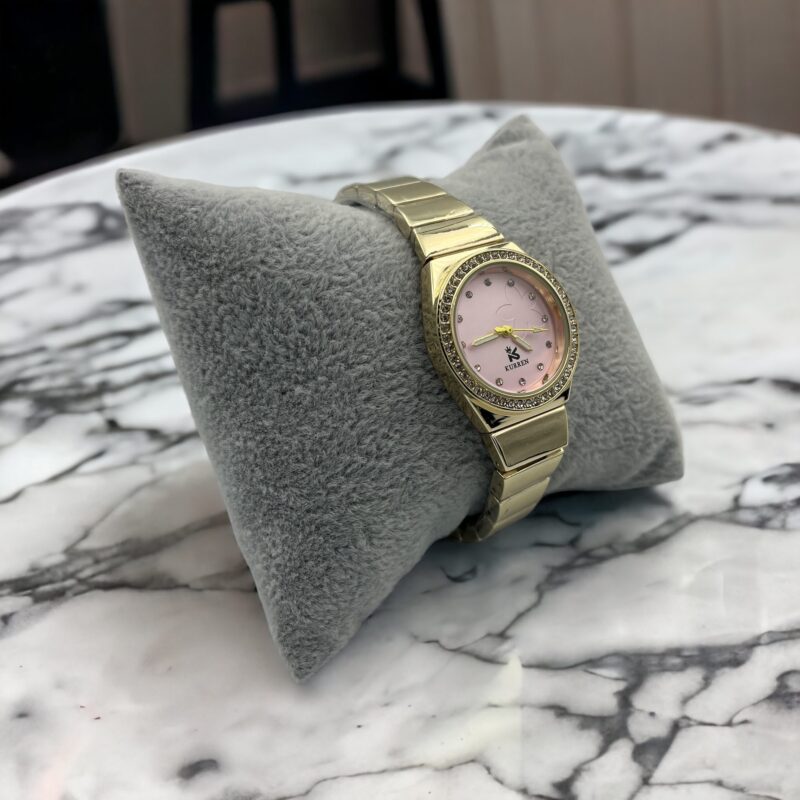 Zegarek damski klasyczny złota bransoleta cyrkonie koperta kwiatek