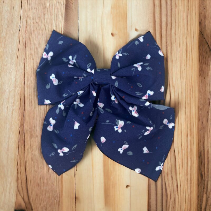 Spinka do włosów duża granatowa kokardka kokarda kwiatki