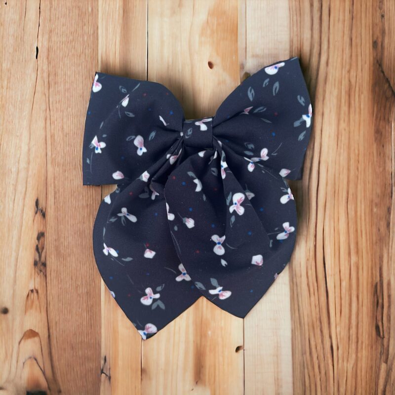 Spinka do włosów duża ciemna granatowa kokardka kokarda kwiatki