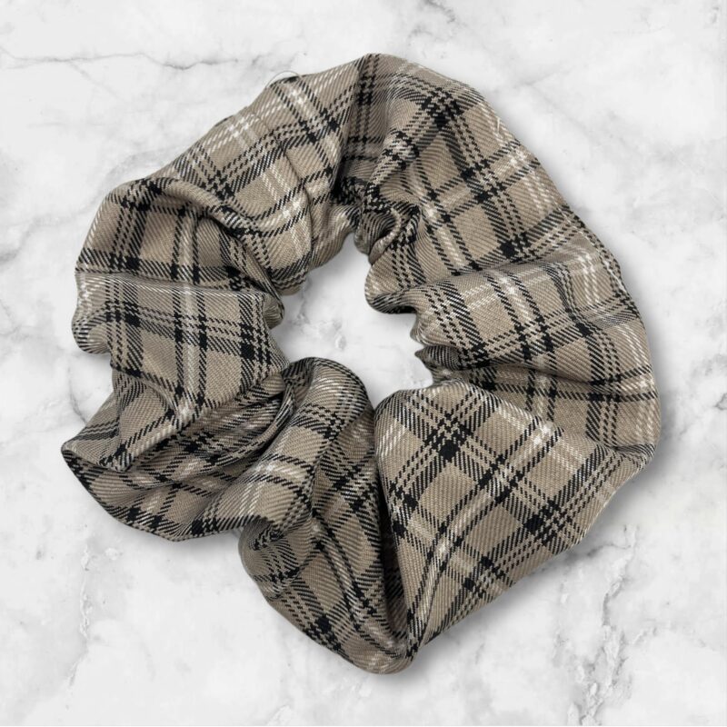Gumka do włosów SCRUNCHIE frotka beżowa kratka