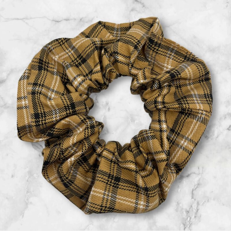 Gumka do włosów SCRUNCHIE frotka żółta musztardowa kratka