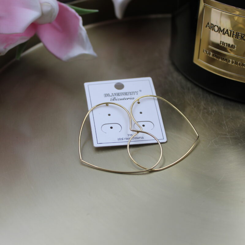 Kolczyki duże cienkie serca stal 316L złote