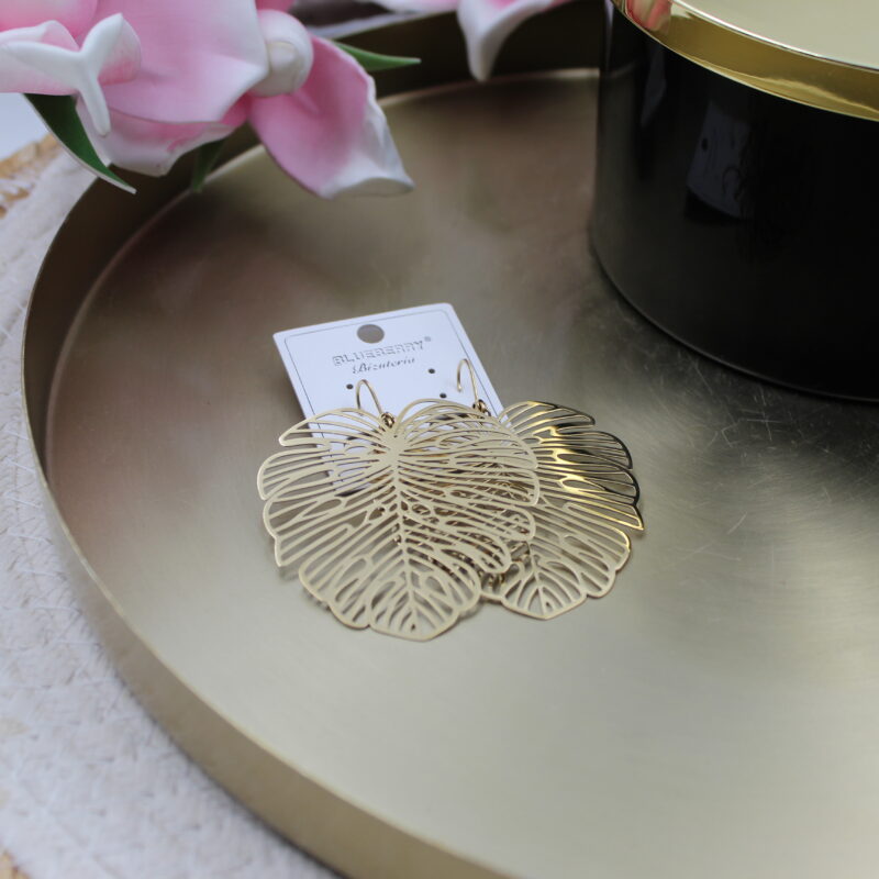 Kolczyki duże piękne wiszące liście stal 316L złote