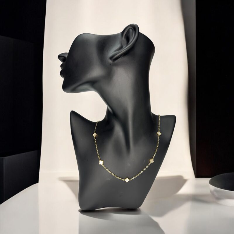 Naszyjnik celebrytka koniczynka masa perłowa złoty stal 316L