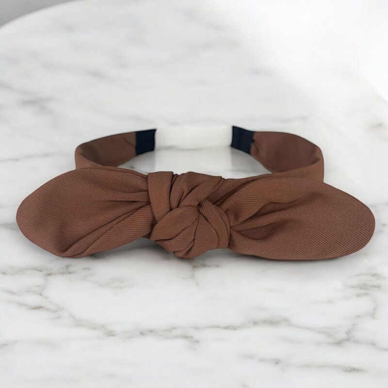 Opaska do włosów KOKARDKA węzeł brązowa klasyczna materiałowa