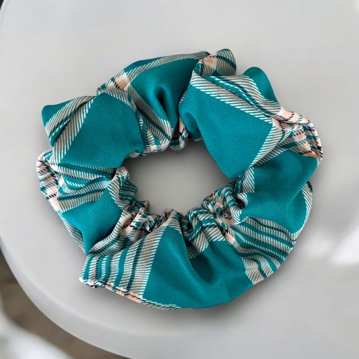 Gumka do włosów SCRUNCHIE frotka turkusowa wzór kratka
