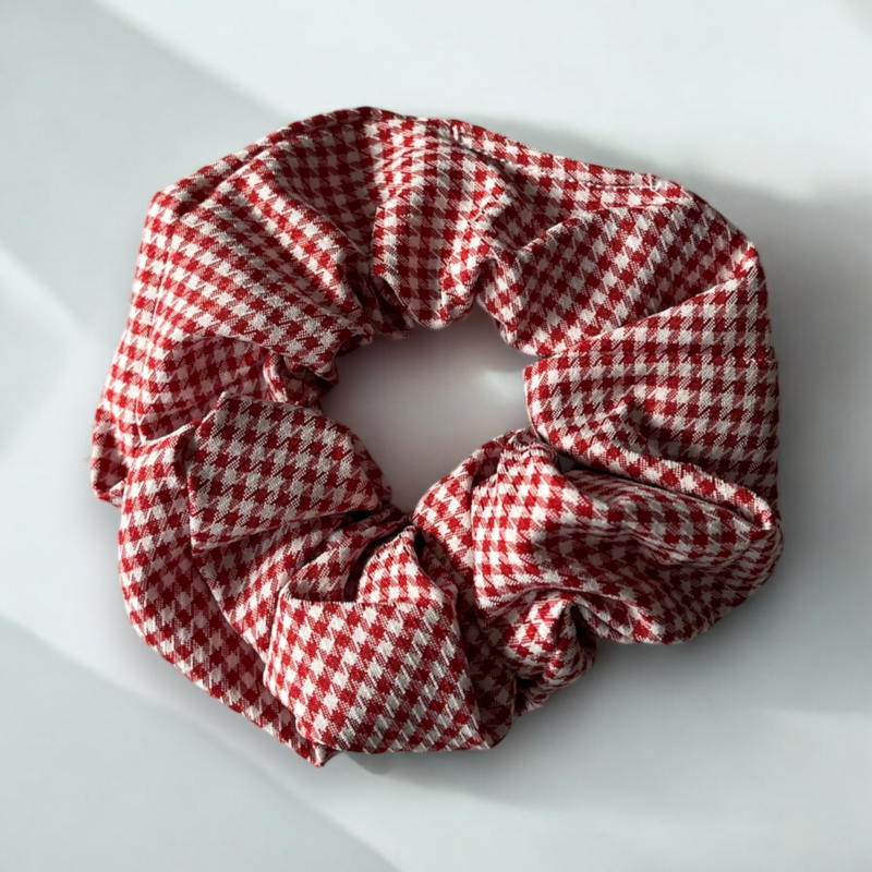 Gumka do włosów SCRUNCHIE frotka czerwona wzór pepitka