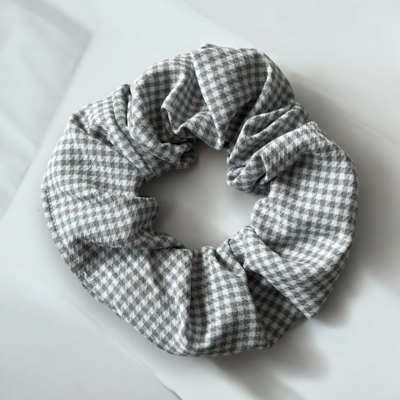 Gumka do włosów SCRUNCHIE frotka szara wzór pepitka
