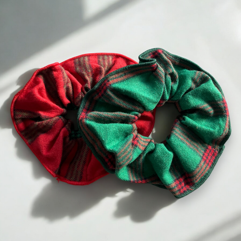 Gumka do włosów SCRUNCHIE frotka flanelowa czerwona zielona kratka