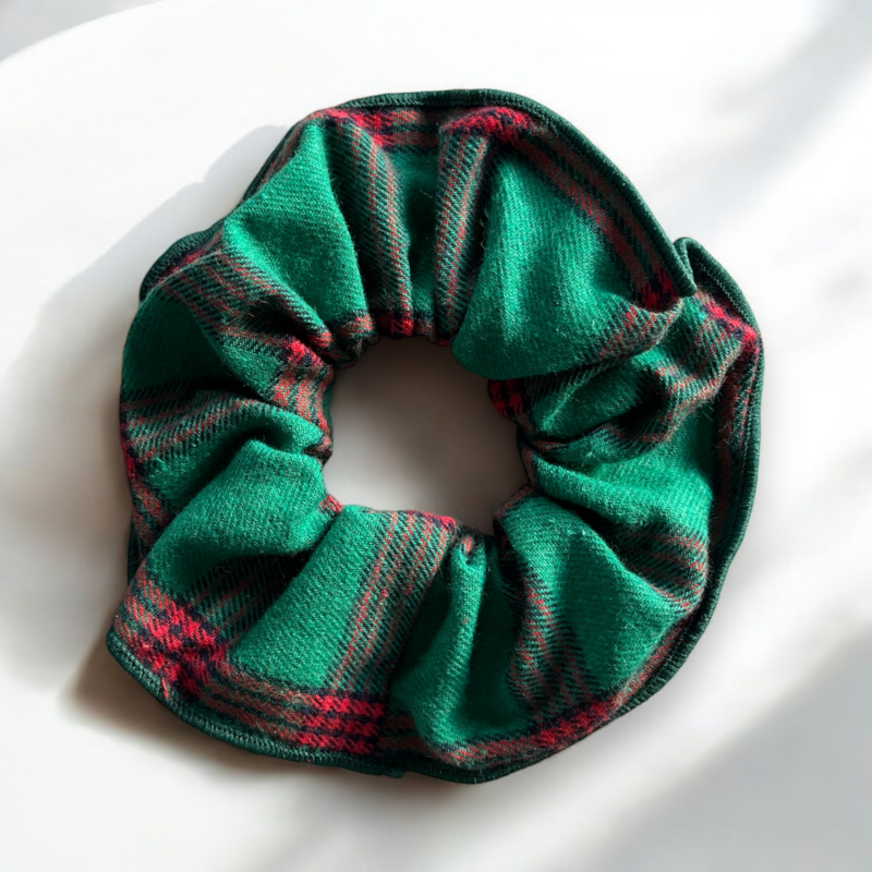 Gumka do włosów SCRUNCHIE frotka flanelowa zielona kratka