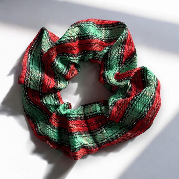 Gumka do włosów SCRUNCHIE frotka tkanina czerwona zielona kratka