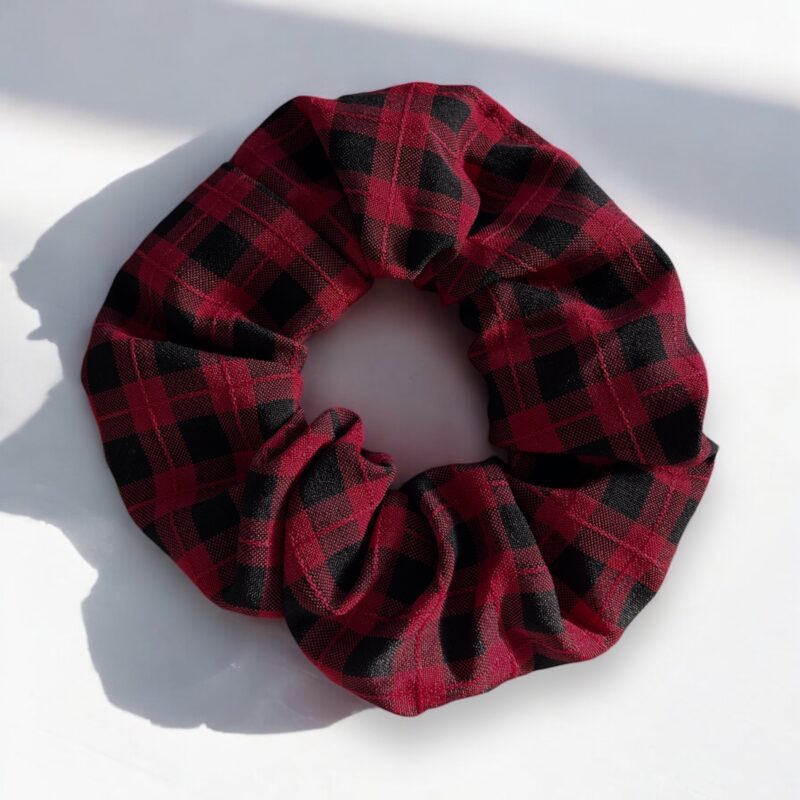 Gumka do włosów SCRUNCHIE frotka bordowa czarna kratka