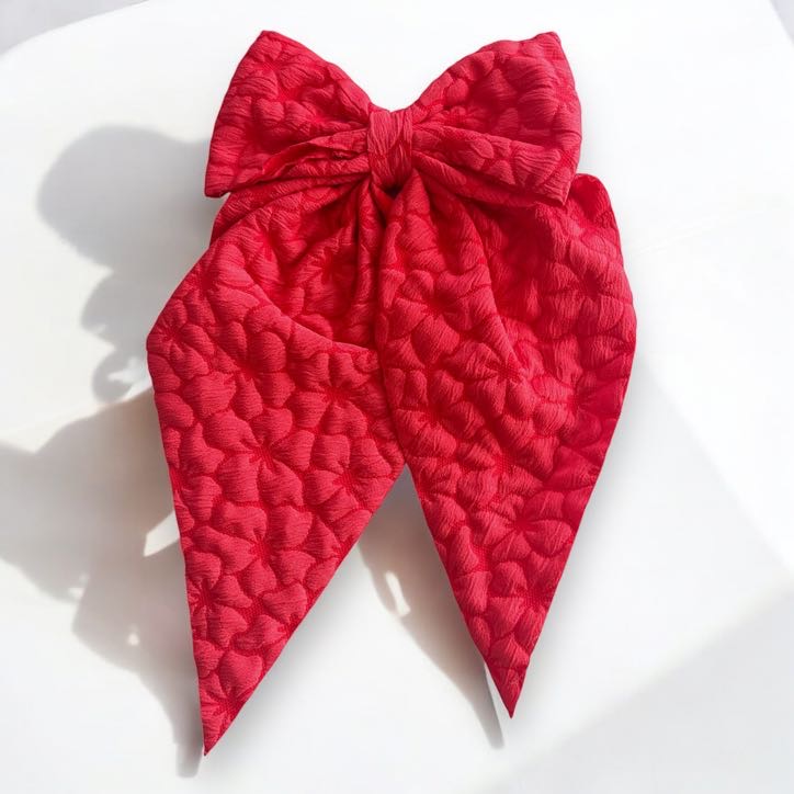 Spinka do włosów DUŻA koralowa kokarda tłoczony wzorek