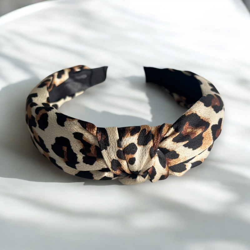 Opaska do włosów PIN UP supeł jasna brązowa panterka