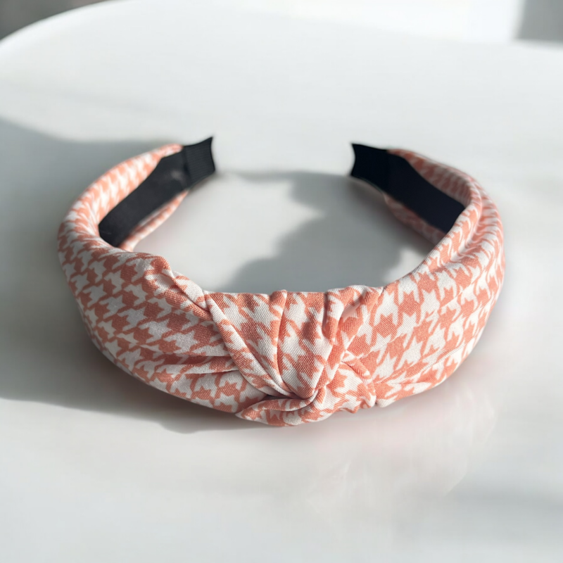 Opaska do włosów PIN UP supeł turban łososiowa pepitka