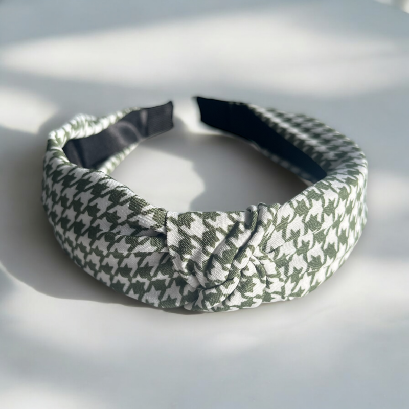 Opaska do włosów PIN UP supeł turban zielona/khaki pepitka