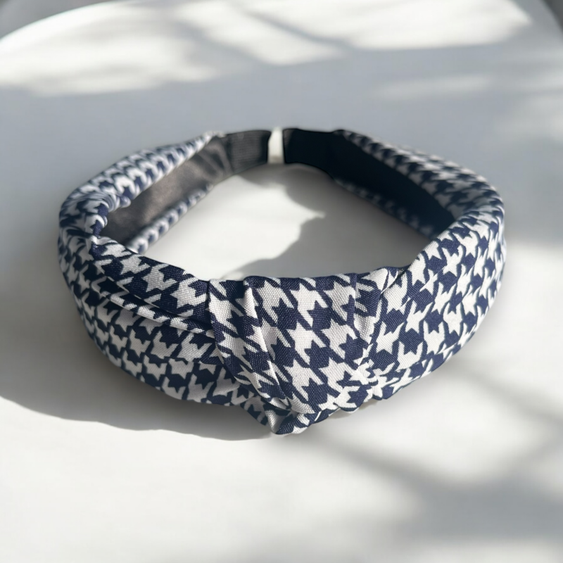 Opaska do włosów PIN UP supeł turban granatowa pepitka