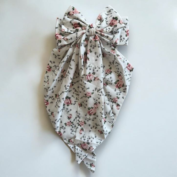 Spinka do włosów klamra DUŻA kremowa kokarda kolorowe drobne kwiatki