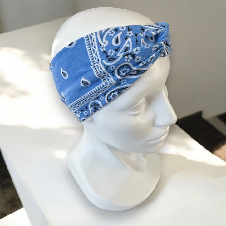 Damska opaska materiałowa bandana turban supeł niebieska wzorek