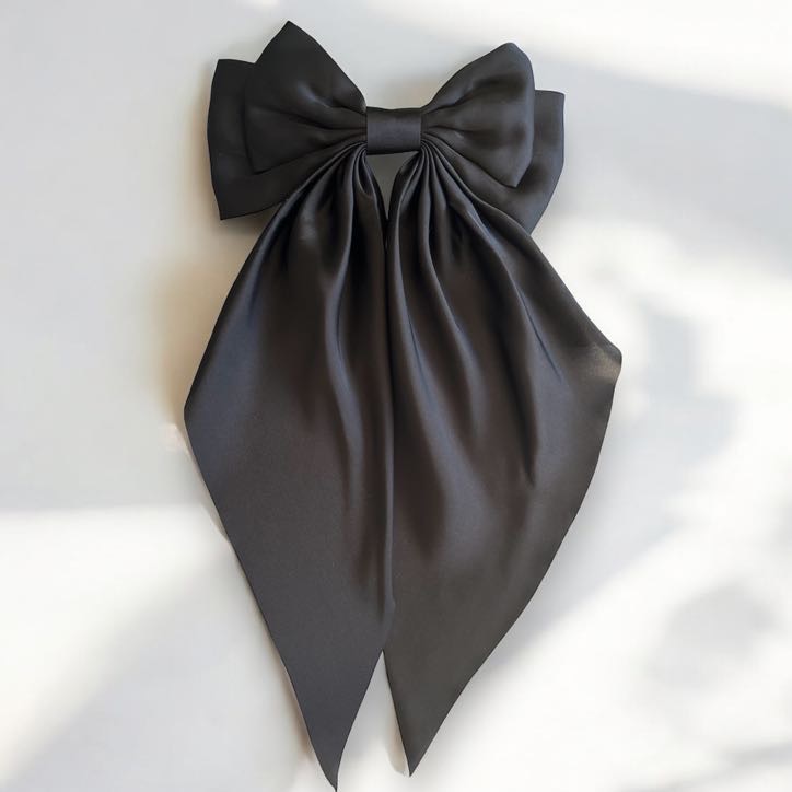 Spinka do włosów DUŻA czarna kokarda satyna GŁADKA klamra