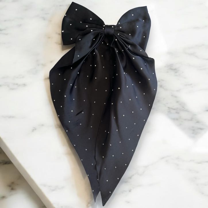 Spinka do włosów DUŻA czarna kokarda satyna dżety