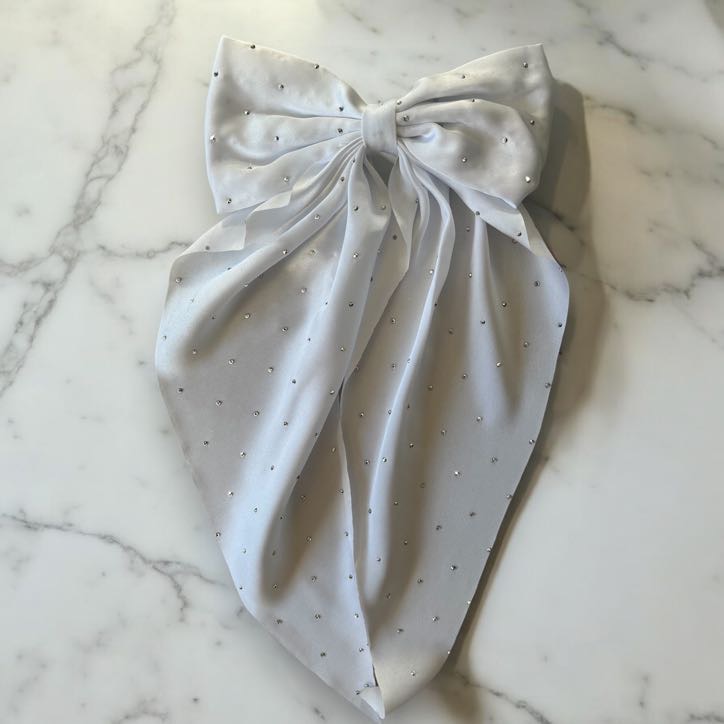 Spinka do włosów DUŻA biała kokarda satyna dżety