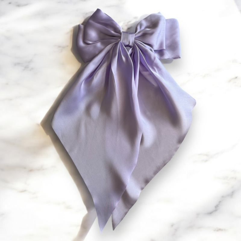 Spinka do włosów DUŻA fioletowa lilak kokarda satyna gładka
