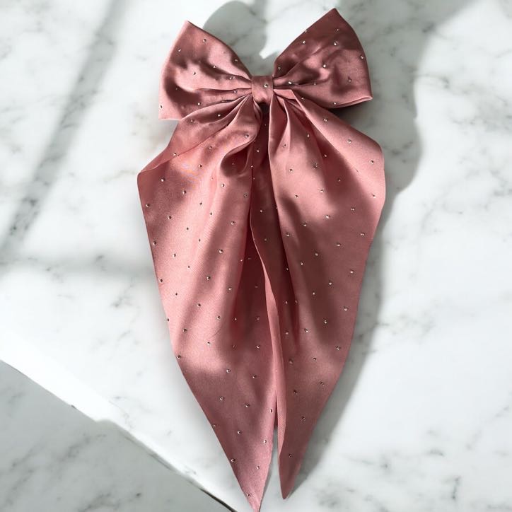 Spinka do włosów DUŻA różowa kokarda satyna dżety