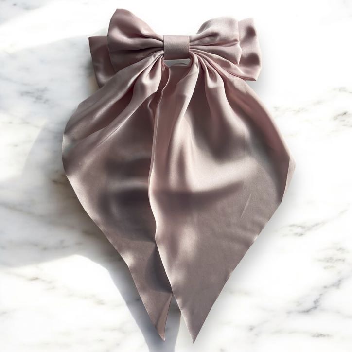 Spinka do włosów DUŻA brudny róż kokarda satyna GŁADKA klamra