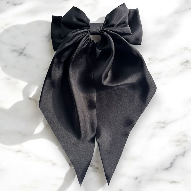 Spinka do włosów DUŻA czarna kokarda satyna GŁADKA klamra