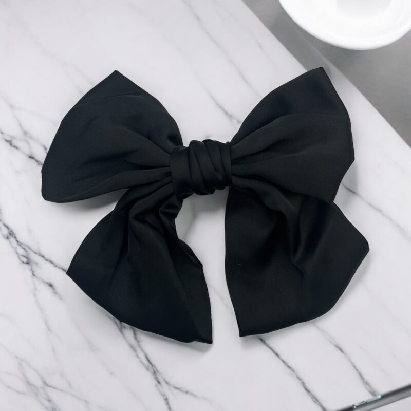 Spinka do włosów DUŻA czarna satyna elegancka kokarda okolicznościowa